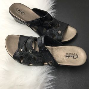 New Clark Bendable black Leather Sandals